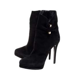 Pre Owned Le Silla Black Suede Hat Pin Platform Ankle Boots Size 38.5