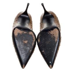 Pre Owned Giuseppe Zanotti Brown Ostrich Embossed Leather Lucrezia Pointed Toe Pumps Size 38.5