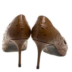 Pre Owned Giuseppe Zanotti Brown Ostrich Embossed Leather Lucrezia Pointed Toe Pumps Size 38.5