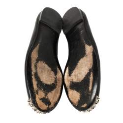 Pre Owned Giuseppe Zanotti Black Leather Malika Spiked Cap Toe Ballet Flats Size 38.5