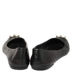 Pre Owned Giuseppe Zanotti Black Leather Malika Spiked Cap Toe Ballet Flats Size 38.5