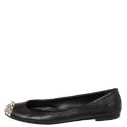 Pre Owned Giuseppe Zanotti Black Leather Malika Spiked Cap Toe Ballet Flats Size 38.5