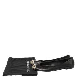 Pre Owned Giuseppe Zanotti Black Leather Malika Spiked Cap Toe Ballet Flats Size 38.5