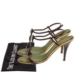 مملوكة مسبقًا Giuseppe Zanotti x Vicini Dark Brown/Green Leather Jewel Embellished Ankle Strap Sandals Size 40