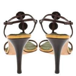 مملوكة مسبقًا Giuseppe Zanotti x Vicini Dark Brown/Green Leather Jewel Embellished Ankle Strap Sandals Size 40