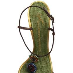 مملوكة مسبقًا Giuseppe Zanotti x Vicini Dark Brown/Green Leather Jewel Embellished Ankle Strap Sandals Size 40