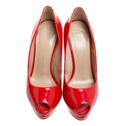 Pre Owned Giuseppe Zanotti Red Patent Leather Sharon Peep Toe Pumps Size 36