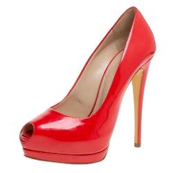 Pre Owned Giuseppe Zanotti Red Patent Leather Sharon Peep Toe Pumps Size 36
