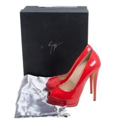 Pre Owned Giuseppe Zanotti Red Patent Leather Sharon Peep Toe Pumps Size 36