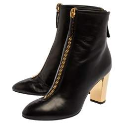 Pre Owned Giuseppe Zanotti Black Leather Block Heel Ankle Boots Size 37