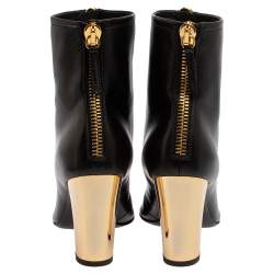 Pre Owned Giuseppe Zanotti Black Leather Block Heel Ankle Boots Size 37