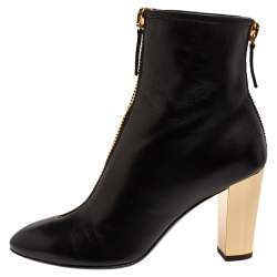 Pre Owned Giuseppe Zanotti Black Leather Block Heel Ankle Boots Size 37