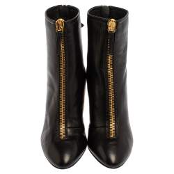 Pre Owned Giuseppe Zanotti Black Leather Block Heel Ankle Boots Size 37