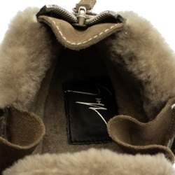 Pre Owned Giuseppe Zanotti Olive Green Suede Leather And Shearling Trim Double Zipper High Top Sneakers Size 38