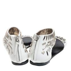 Giuseppe Zanotti White Leather Studded Ankle Cuff Zipper Flats Size 36