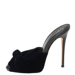 Giuseppe Zanotti Dark Blue Velvet Knotted Slide Sandals Size 36