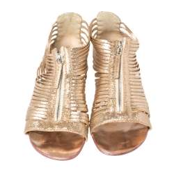 Giuseppe Zanotti Gold Glitter Zipped Caged Flat Sandals Size 36 