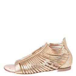 Giuseppe Zanotti Gold Glitter Zipped Caged Flat Sandals Size 36 