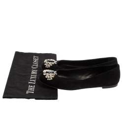 Giuseppe Zanotti Black Suede Leather Crystal Embellished Ballet Flats Size 36