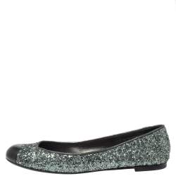  Giuseppe Zanotti Grey Glitter Fabric Cap Toe Ballet Flats Size 35