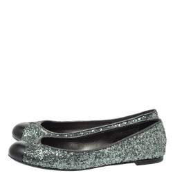  Giuseppe Zanotti Grey Glitter Fabric Cap Toe Ballet Flats Size 35