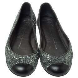  Giuseppe Zanotti Grey Glitter Fabric Cap Toe Ballet Flats Size 35