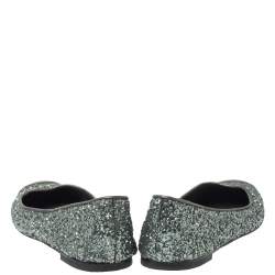  Giuseppe Zanotti Grey Glitter Fabric Cap Toe Ballet Flats Size 35