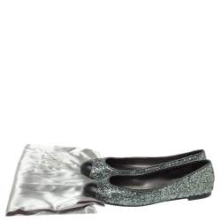 Giuseppe Zanotti Grey Glitter Fabric Cap Toe Ballet Flats Size 35