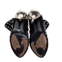 Pre Owned حذاء بوت جوسيبي زانوتي مزخرف كريستال سويدي أسود مقاس 36