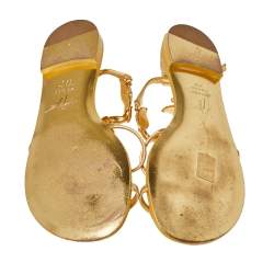 مملوكة مسبقًا Giuseppe Zanotti Metallic Gold Leather Scorpion Crystal Embellished Flat Sandals Size 36.5
