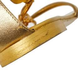 مملوكة مسبقًا Giuseppe Zanotti Metallic Gold Leather Scorpion Crystal Embellished Flat Sandals Size 36.5