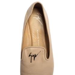 Giuseppe Zanotti Beige Leather Embellished Smoking Slippers Size 39