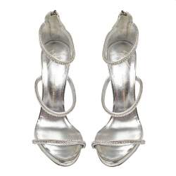 Pre Owned Giuseppe Zanotti Metallic Silver Leather Crystal Embellished Harmony Ankle Strap Sandals Size 41