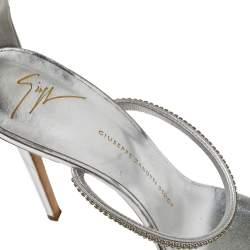 Pre Owned Giuseppe Zanotti Metallic Silver Leather Crystal Embellished Harmony Ankle Strap Sandals Size 41