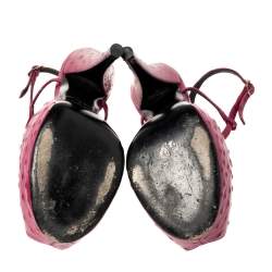 Giuseppe Zanotti Fuchsia Ostrich Embossed Leather  Peep Toe Platform Sandals 37