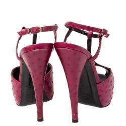 Giuseppe Zanotti Fuchsia Ostrich Embossed Leather  Peep Toe Platform Sandals 37
