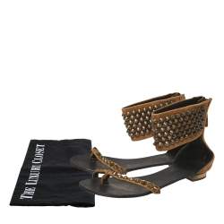 Giuseppe Zanotti Brown Suede Leather Studded Toe Ring Sandals Size 38.5 