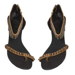 Giuseppe Zanotti Brown Suede Leather Studded Toe Ring Sandals Size 38.5 