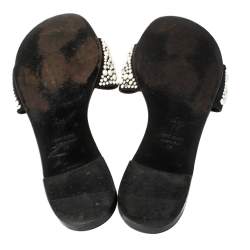 Pre Owned صندل سلايد فلات جوسيبي زانوتي مزخرف لؤلؤ سويدي أسود مقاس 38