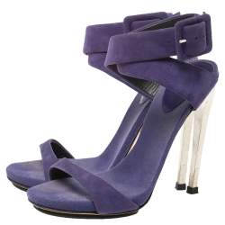 Giuseppe Zanotti Blue Suede Metal Heel Ankle Wrap Open Toe Sandals Size 36 