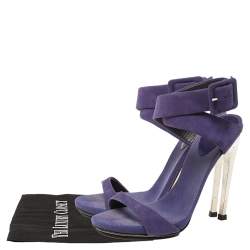 Giuseppe Zanotti Blue Suede Metal Heel Ankle Wrap Open Toe Sandals Size 36 