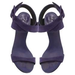Giuseppe Zanotti Blue Suede Metal Heel Ankle Wrap Open Toe Sandals Size 36 
