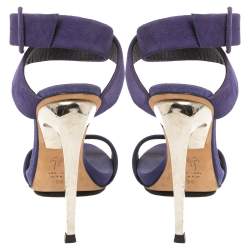 Giuseppe Zanotti Blue Suede Metal Heel Ankle Wrap Open Toe Sandals Size 36 