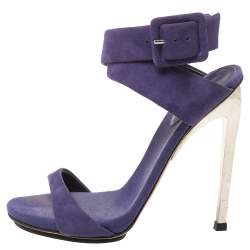 Giuseppe Zanotti Blue Suede Metal Heel Ankle Wrap Open Toe Sandals Size 36 