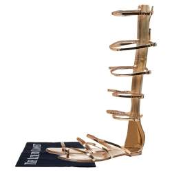 Giuseppe Zanotti Rose Gold Patent Leather Rylee Gladiator Flat Sandals Size 38.5