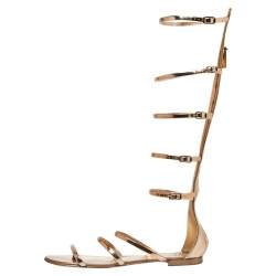 Giuseppe Zanotti Rose Gold Patent Leather Rylee Gladiator Flat Sandals Size 38.5