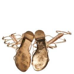 Giuseppe Zanotti Rose Gold Patent Leather Rylee Gladiator Flat Sandals Size 38.5