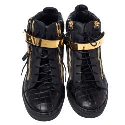 Pre Owned Giuseppe Zanotti Black Croc Embossed Leather Coby High Top Sneakers Size 40