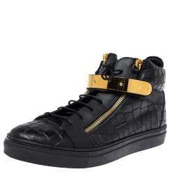 Pre Owned Giuseppe Zanotti Black Croc Embossed Leather Coby High Top Sneakers Size 40
