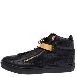 Pre Owned Giuseppe Zanotti Black Croc Embossed Leather Coby High Top Sneakers Size 40